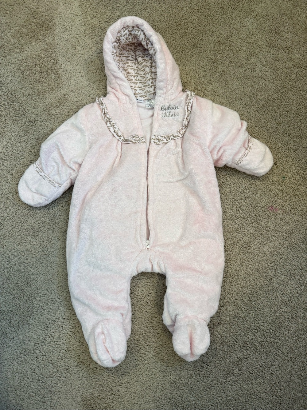Calvin Klein Light Pink Hooded Plush Baby One-Piece